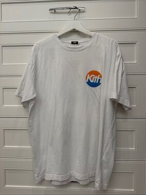 Kith White Short-Sleeve Tee with Orange and Blue Logo